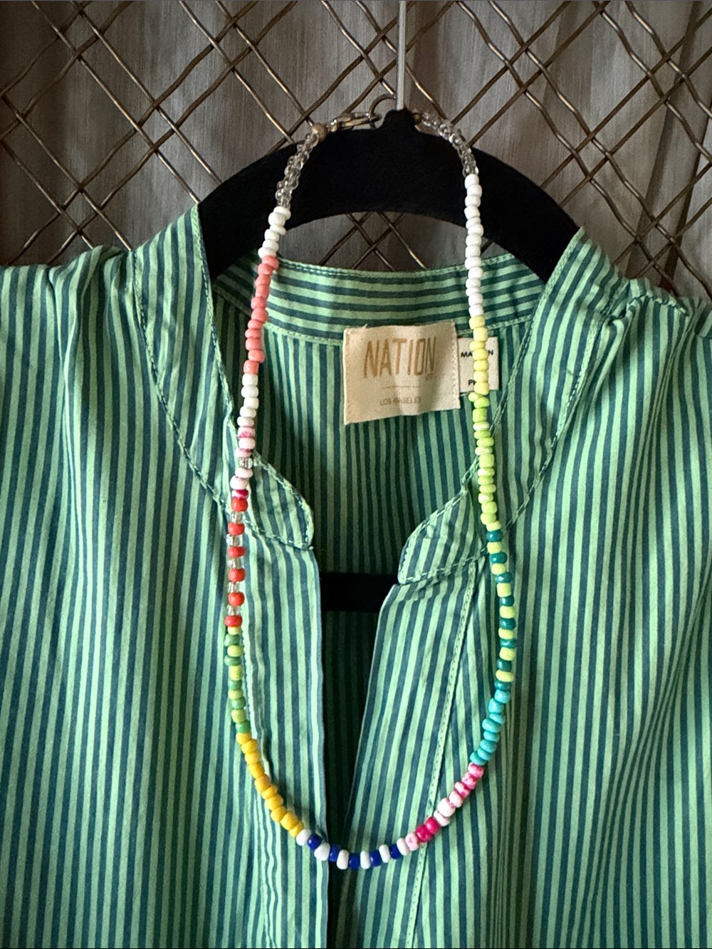 Artisan Multicolor Glass Beaded Statement Necklace 15”